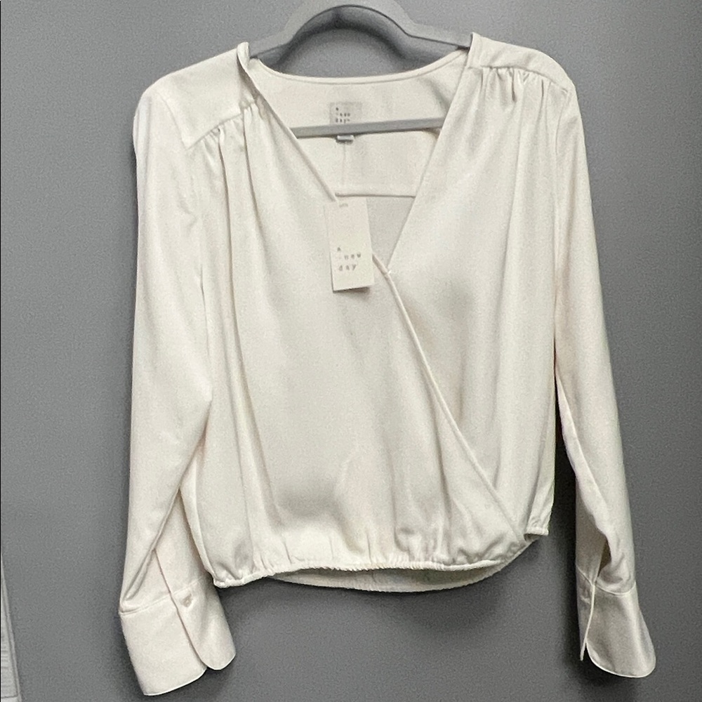 A New Day Cream Wrap Blouse